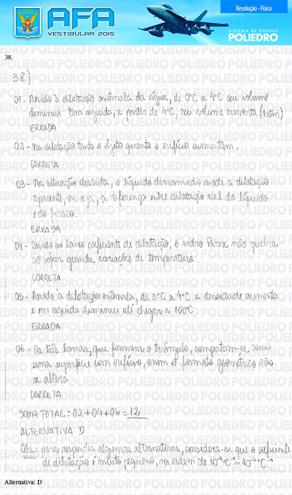 Questão 38 - Prova Modelo B - AFA 2015