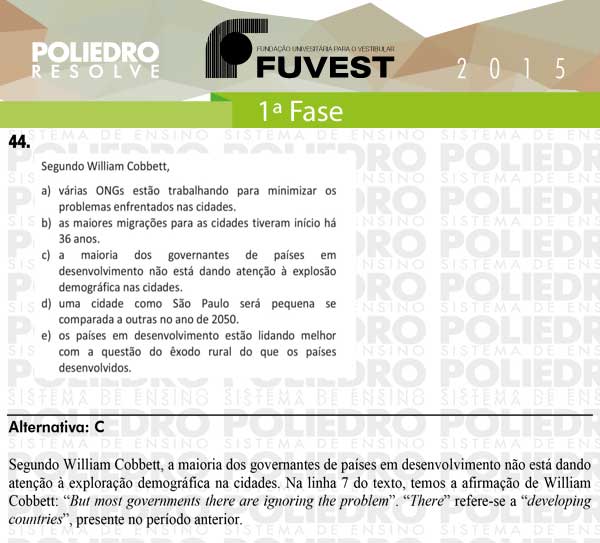 Questão 44 - 1ª Fase - FUVEST 2015