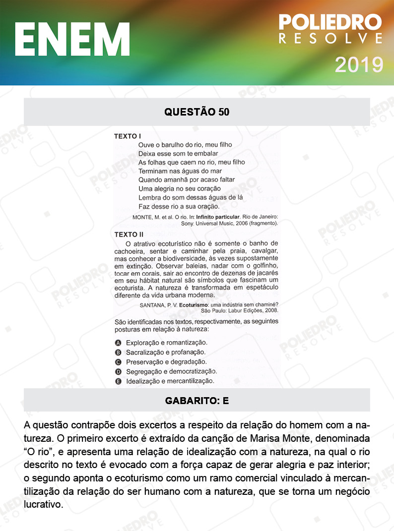 Questão 50 - 1º DIA - PROVA BRANCA - ENEM 2019