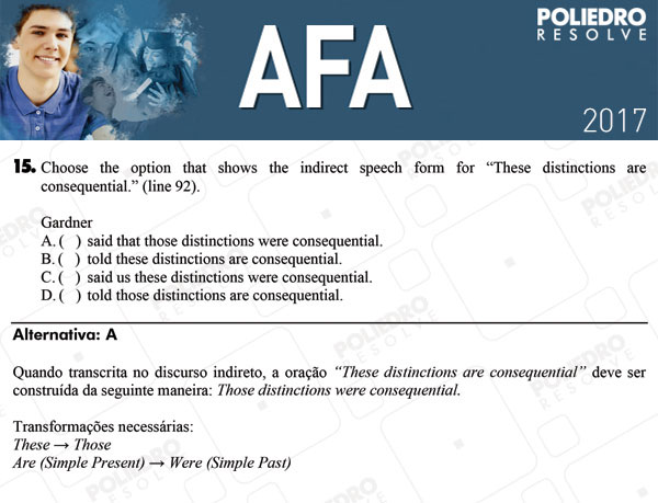 Questão 15 - Prova Modelo B - AFA 2017