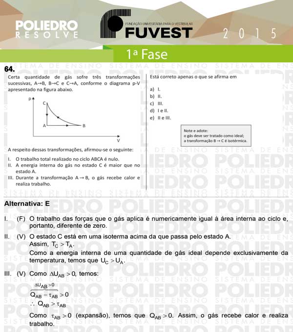 Questão 64 - 1ª Fase - FUVEST 2015