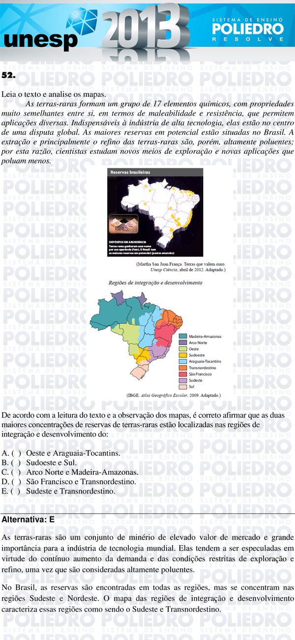 Questão 52 - 1ª Fase - UNESP 2013