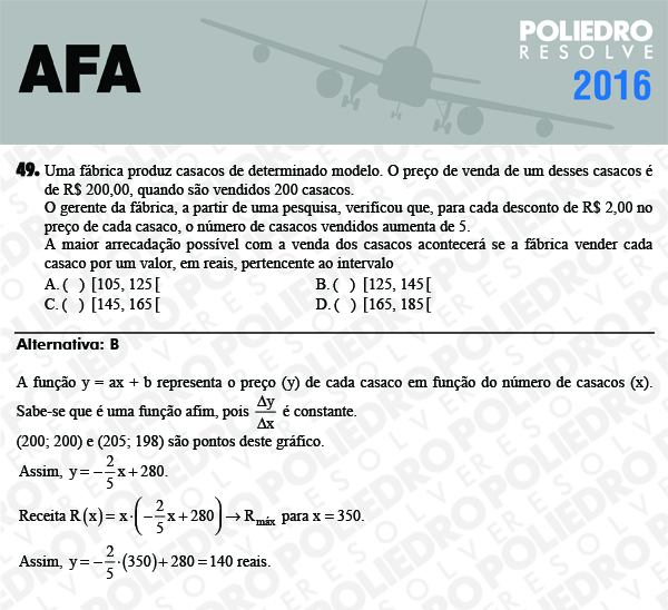 Questão 49 - Prova Modelo C - AFA 2016