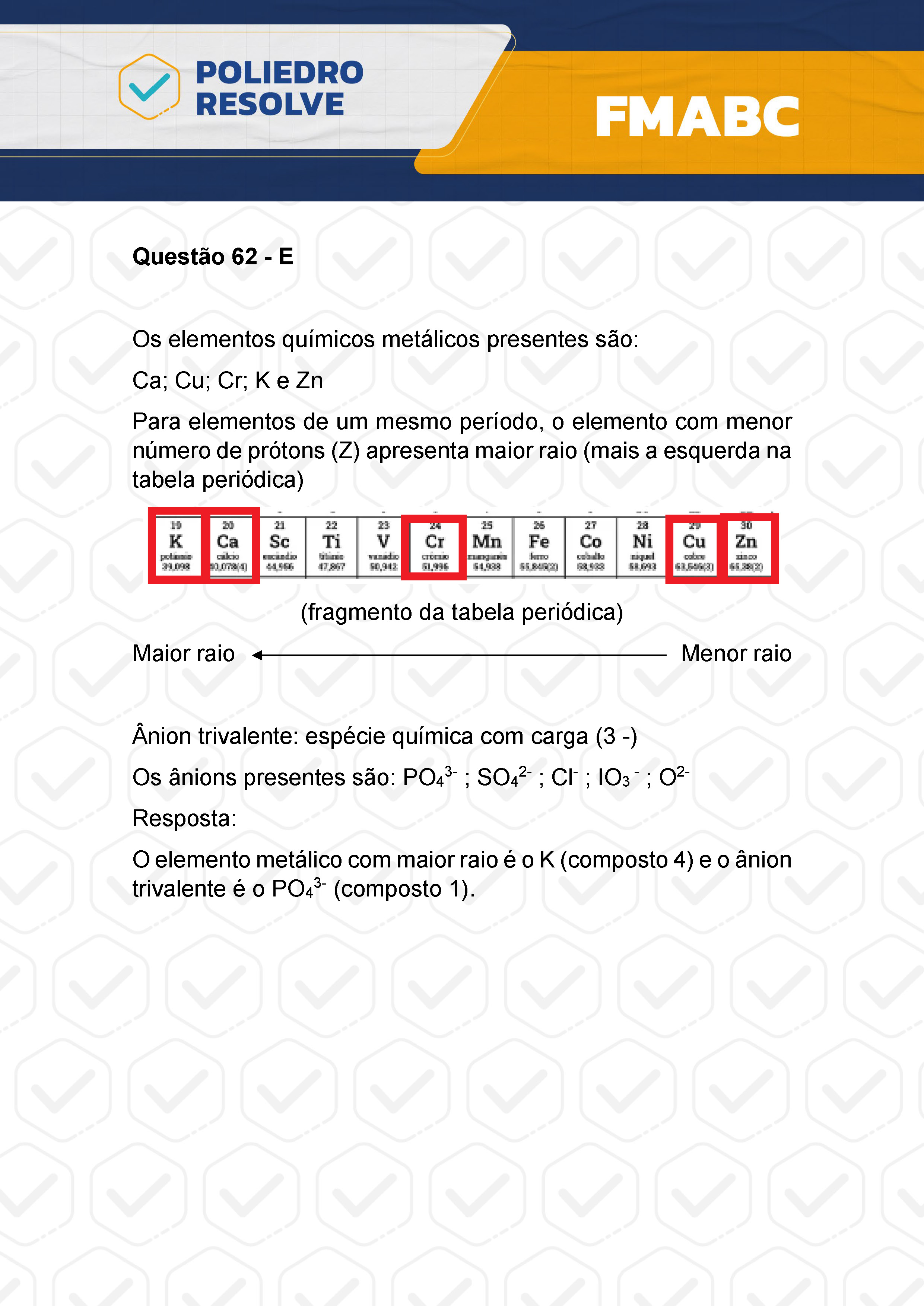 Questão 62 - Fase única - FMABC 2024