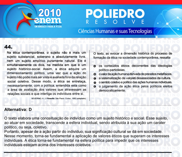 Questão 44 - Sábado (Prova azul) - ENEM 2010