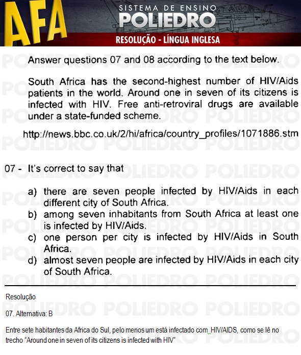 Questão 7 - Código 11 - AFA 2011