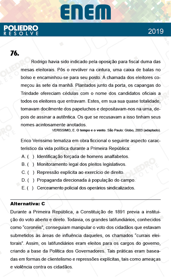 Questão 76 - 1º Dia - Prova AMARELA - ENEM 2018