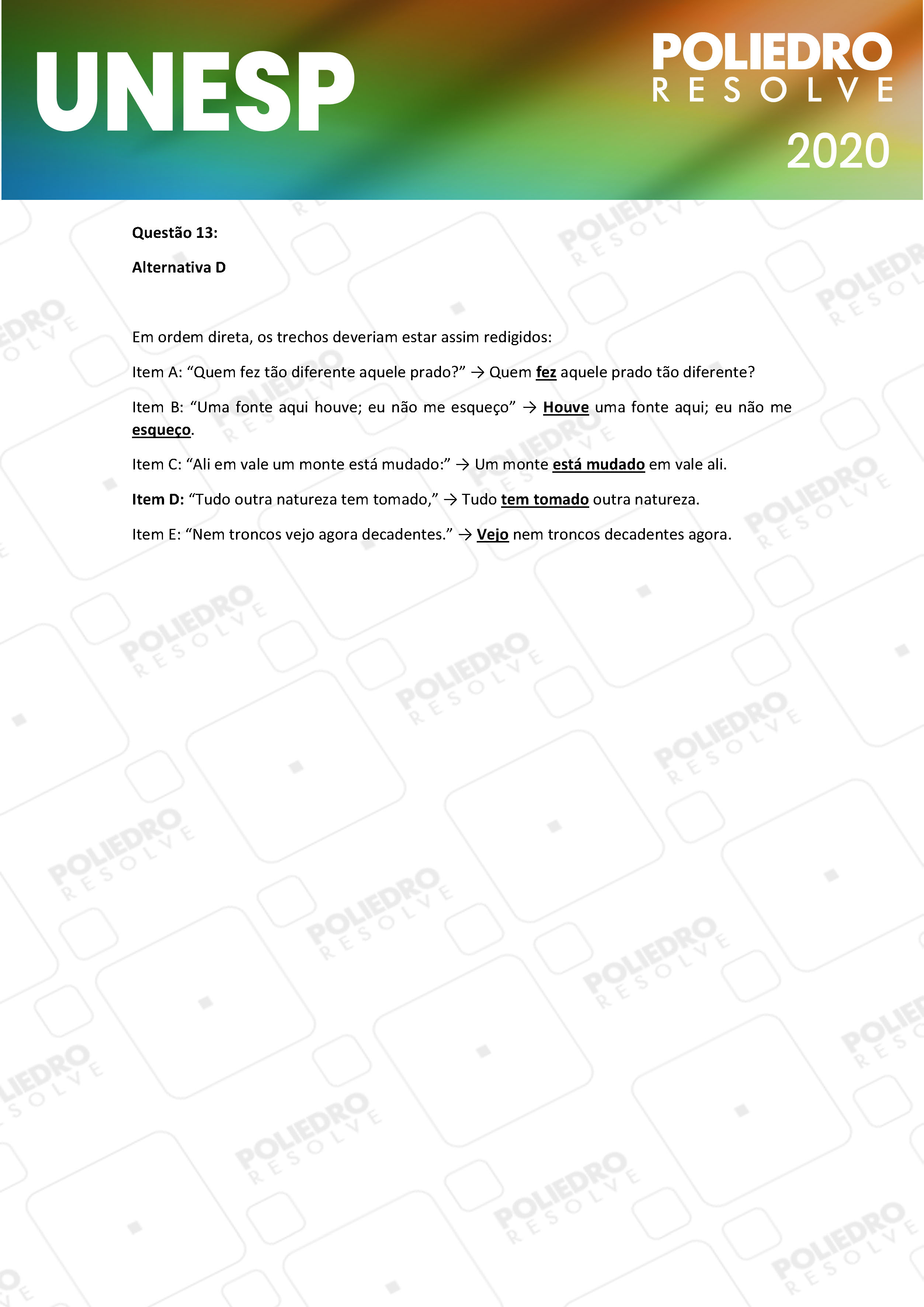 Questão 13 - 1ª Fase - UNESP 2020