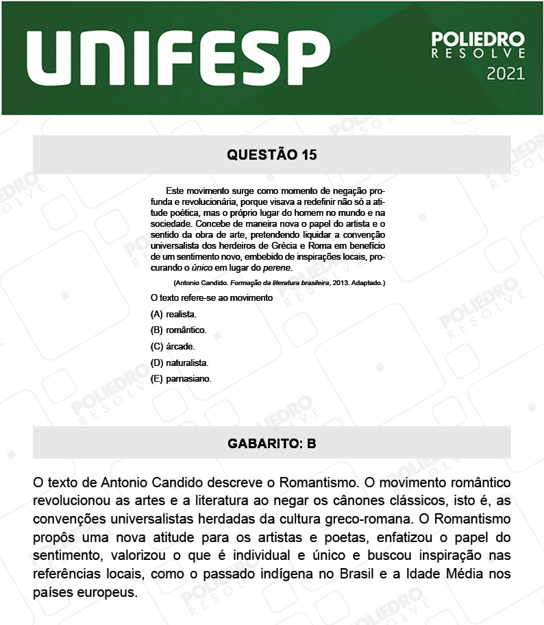 Questão 15 - Fase única - 1º Dia - UNIFESP 2021