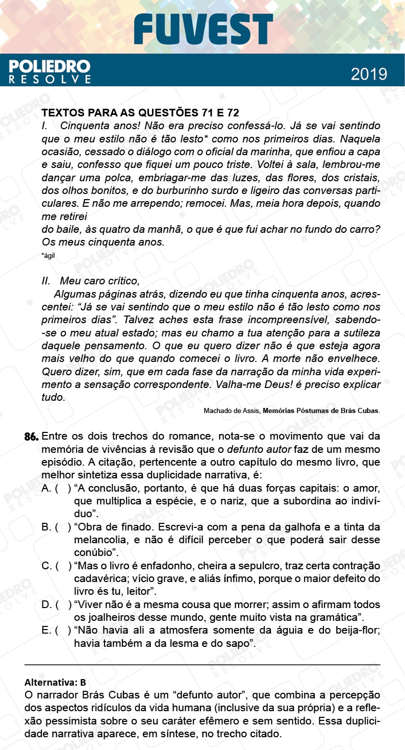 Questão 86 - 1ª Fase - Prova Q - FUVEST 2019