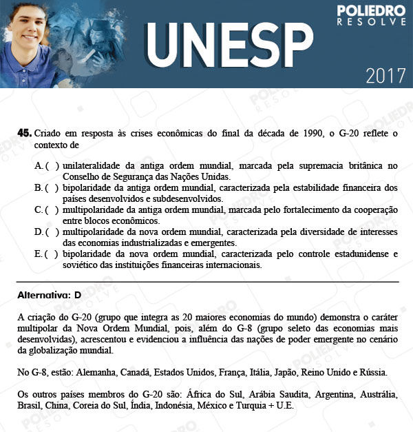 Questão 45 - 1ª Fase - UNESP 2017