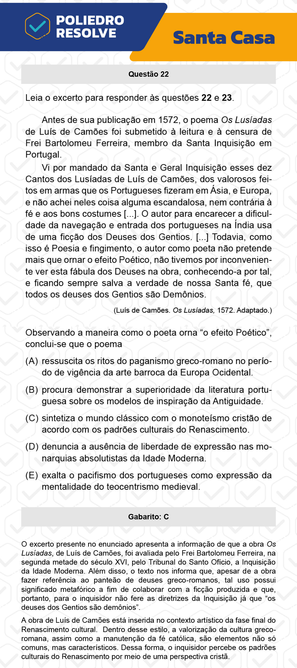 Questão 22 - 1º Dia - SANTA CASA 2023