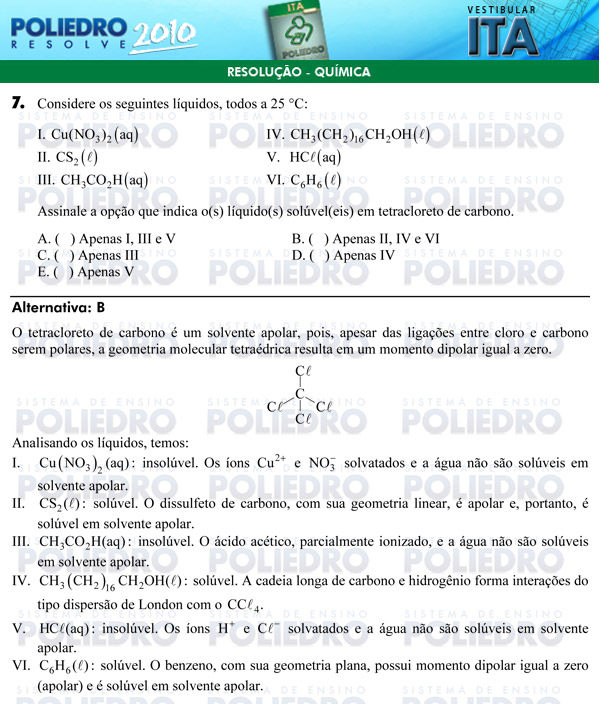 Questão 7 - Química - ITA 2010