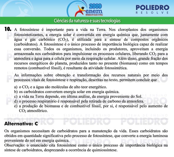 Questão 10 - Prova - ENEM 2009