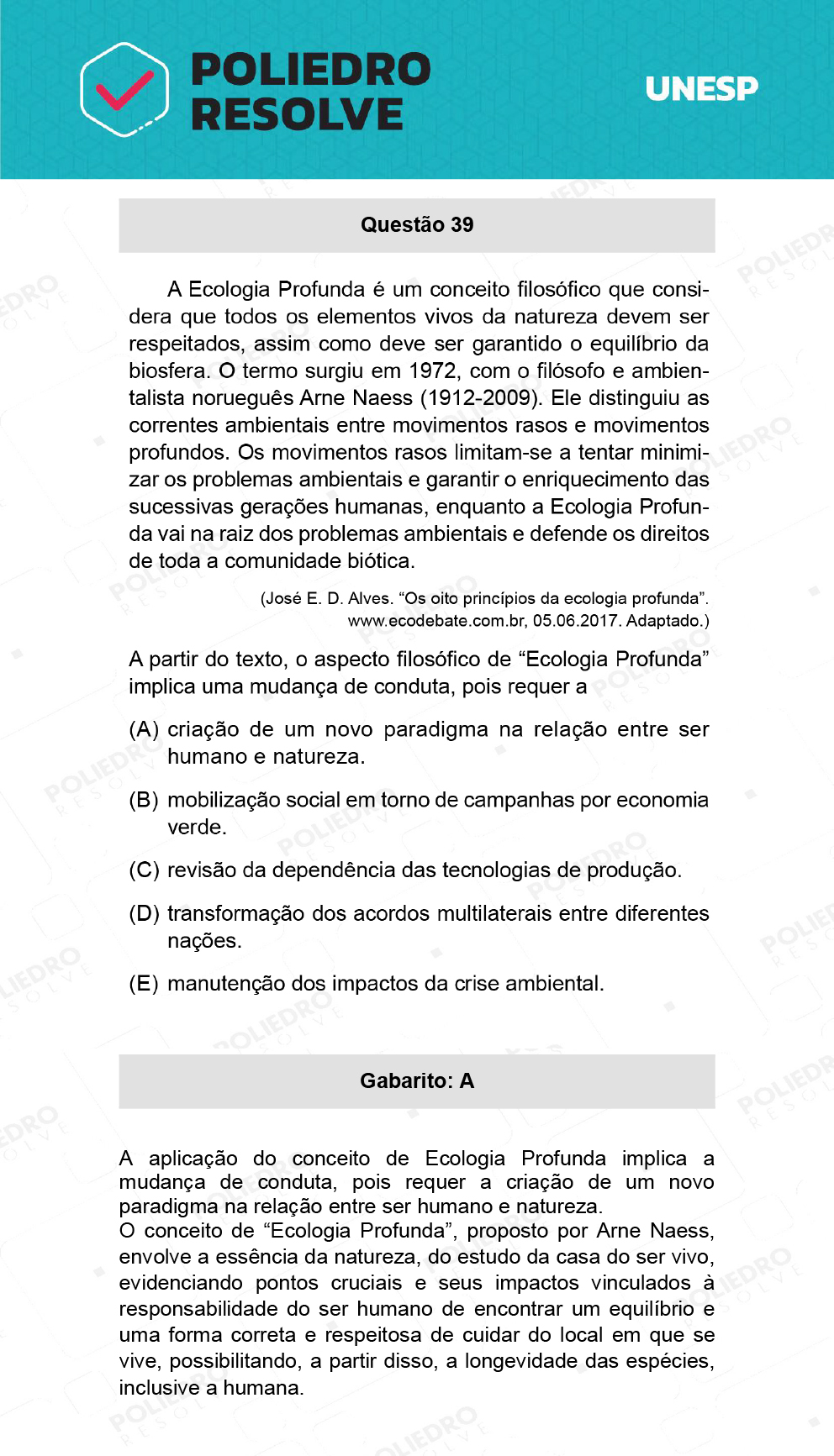 Questão 39 - 2ª Fase - UNESP 2022