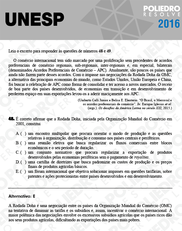 Questão 48 - 1ª Fase - UNESP 2016