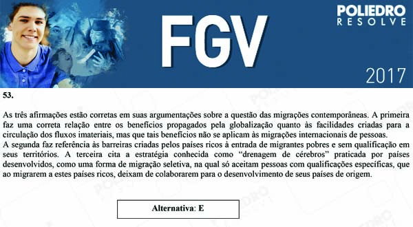 Questão 53 - Objetivas - 2017.1 - FGV 2017