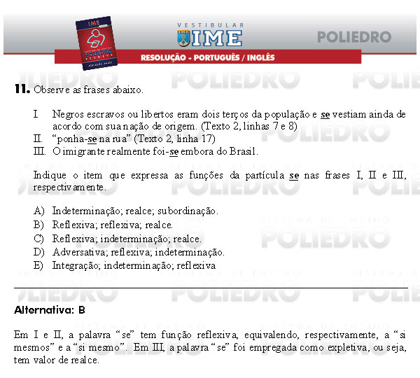 Questão 11 - Português e Inglês - IME 2009