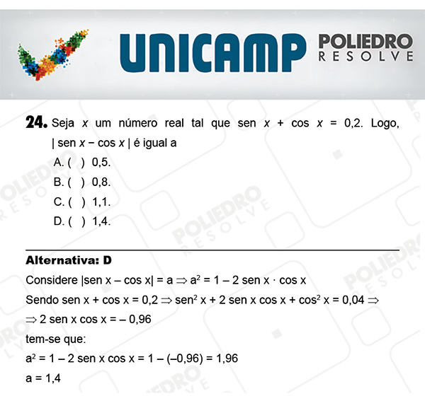 Questão 24 - 1ª Fase - PROVA Q - UNICAMP 2018