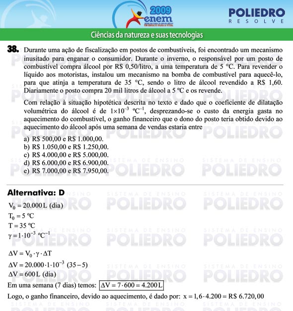 Questão 38 - Prova - ENEM 2009