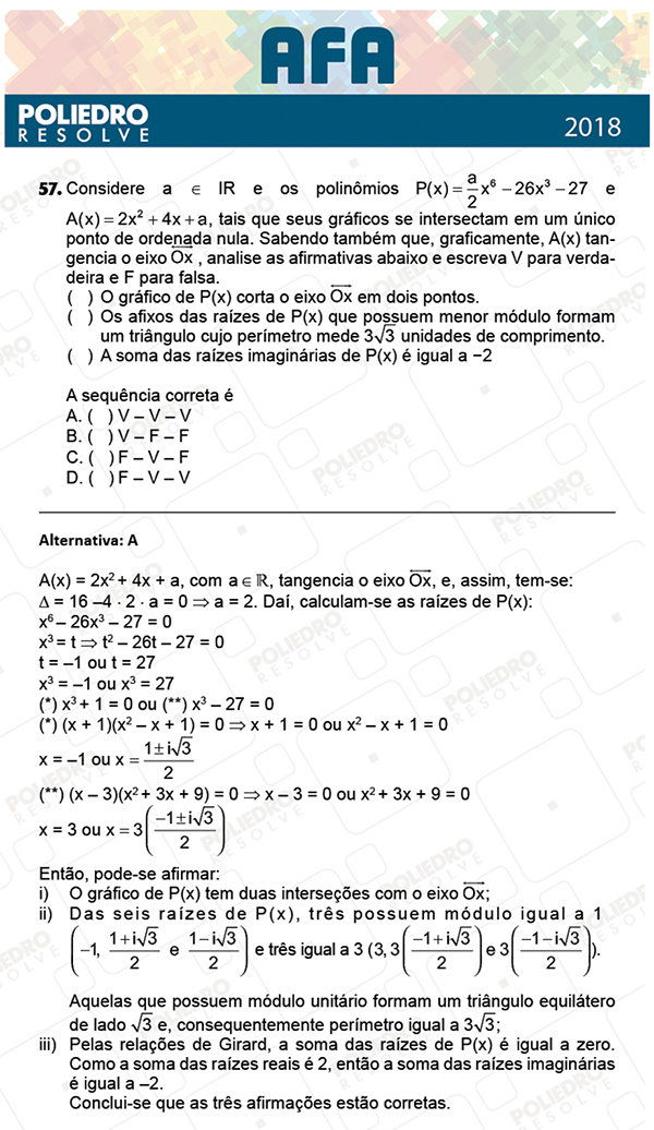 Questão 57 - Prova Modelo B - AFA 2019