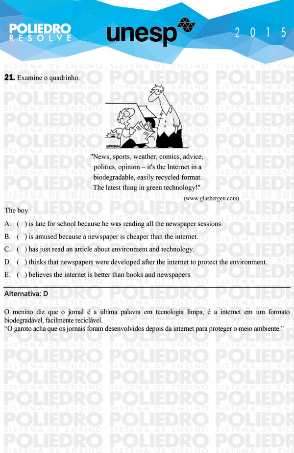 Questão 21 - 1ª Fase - UNESP 2015