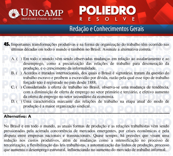 Questão 45 - 1ª Fase - UNICAMP 2012