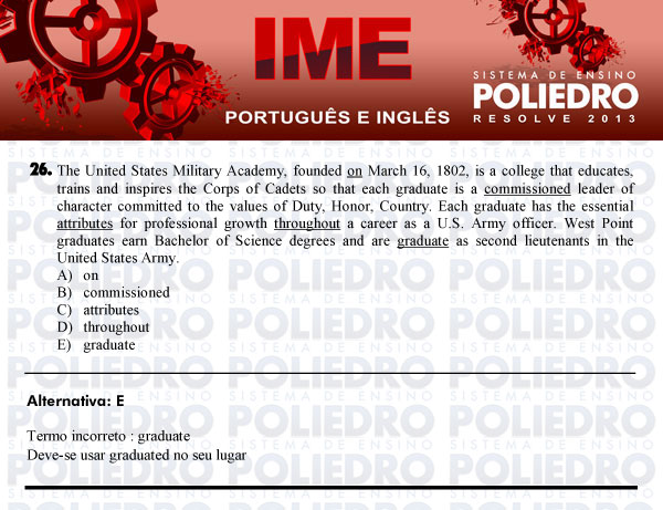 Questão 26 - Português e Inglês - IME 2013