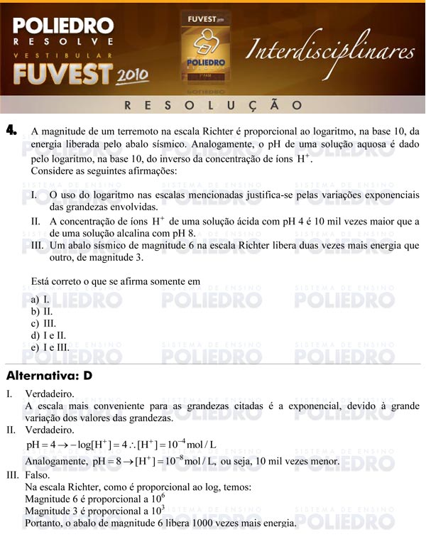 Questão 4 - 1ª Fase - FUVEST 2010