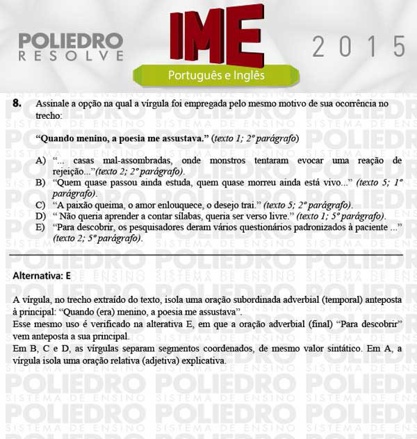 Questão 8 - Português e Inglês - IME 2015