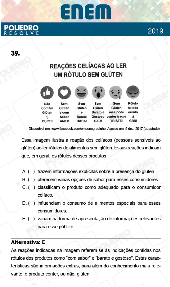 Questão 39 - 1º Dia - Prova AZUL - ENEM 2018