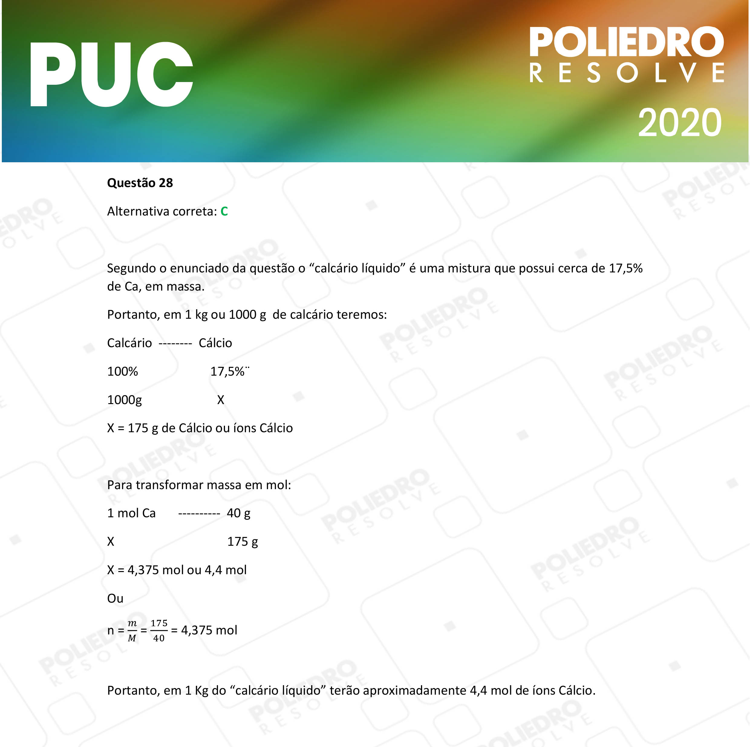 Questão 28 - 1ª Fase - PUC-Campinas 2020