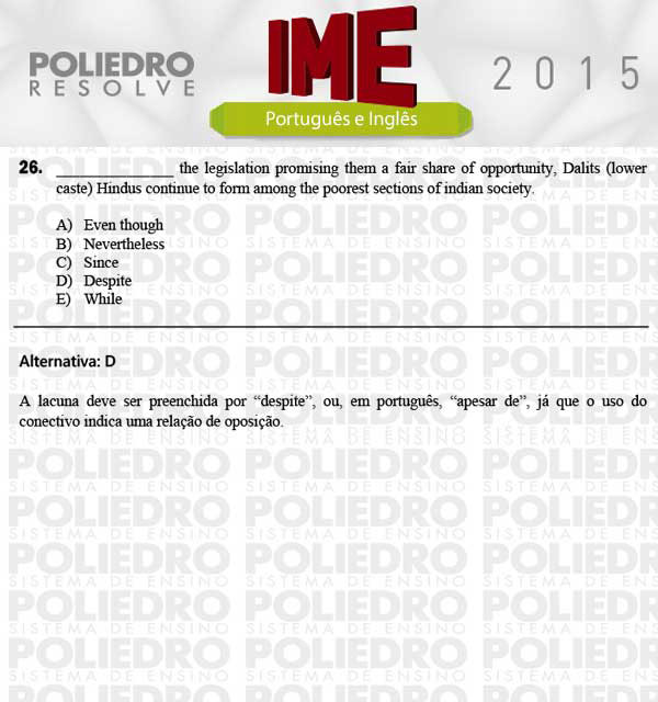 Questão 26 - Português e Inglês - IME 2015