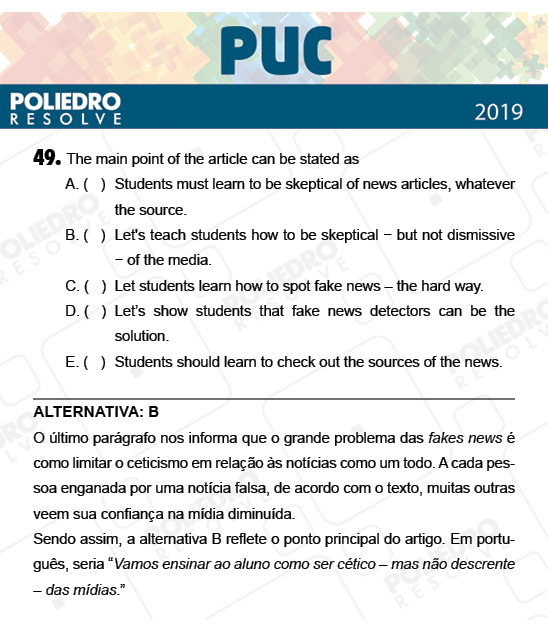 Questão 49 - 1ª Fase - PUC-Campinas 2019