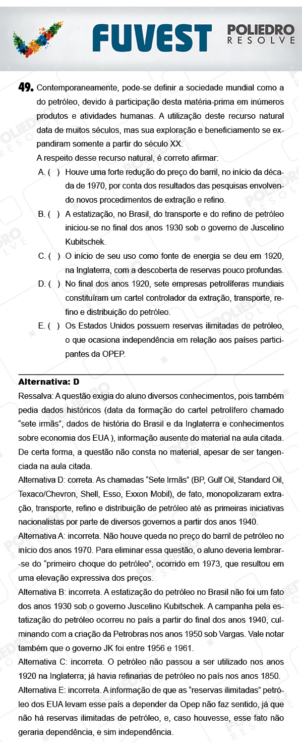 Questão 49 - 1ª Fase - PROVA V - FUVEST 2018