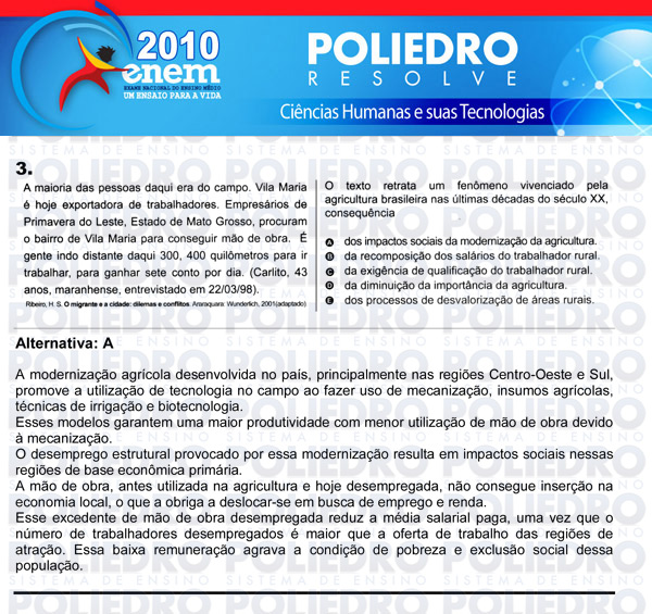 Questão 3 - Sábado (Prova azul) - ENEM 2010