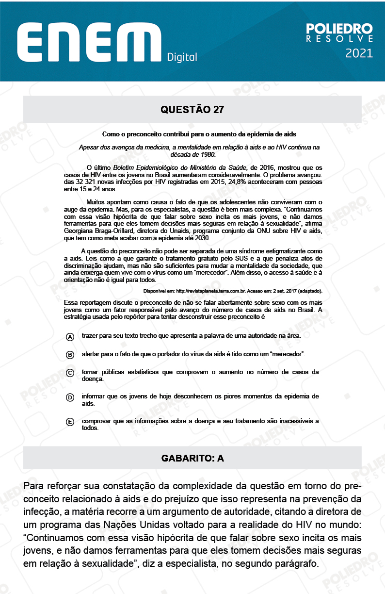 Questão 27 - 1º Dia - Prova Azul - Espanhol - ENEM DIGITAL 2020