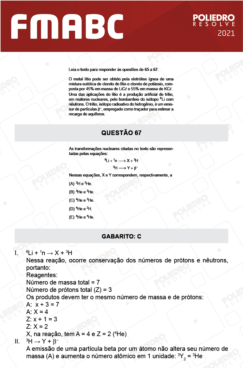 Questão 67 - Fase única - FMABC 2021