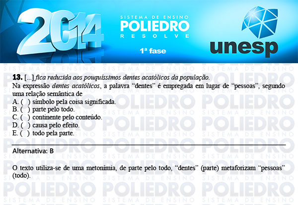 Questão 13 - 1ª Fase - UNESP 2014