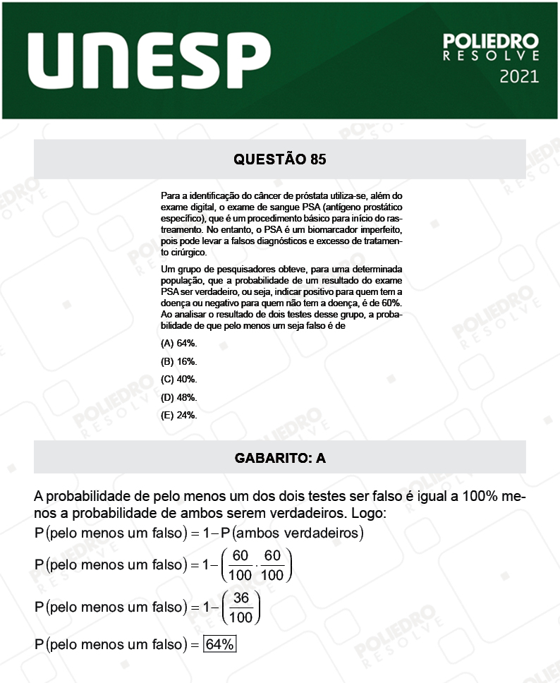 Questão 85 - 1ª Fase - 2º Dia - UNESP 2021