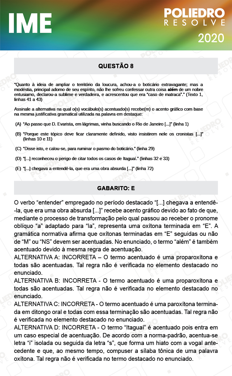 Questão 8 - 2ª Fase - Português/Inglês - IME 2020