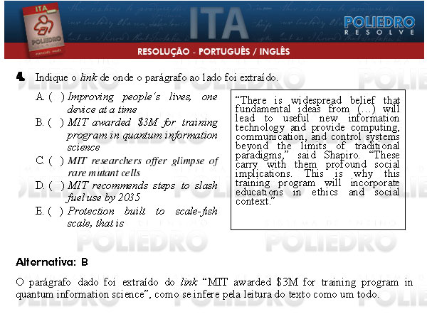Questão 4 - Português e Inglês - ITA 2009