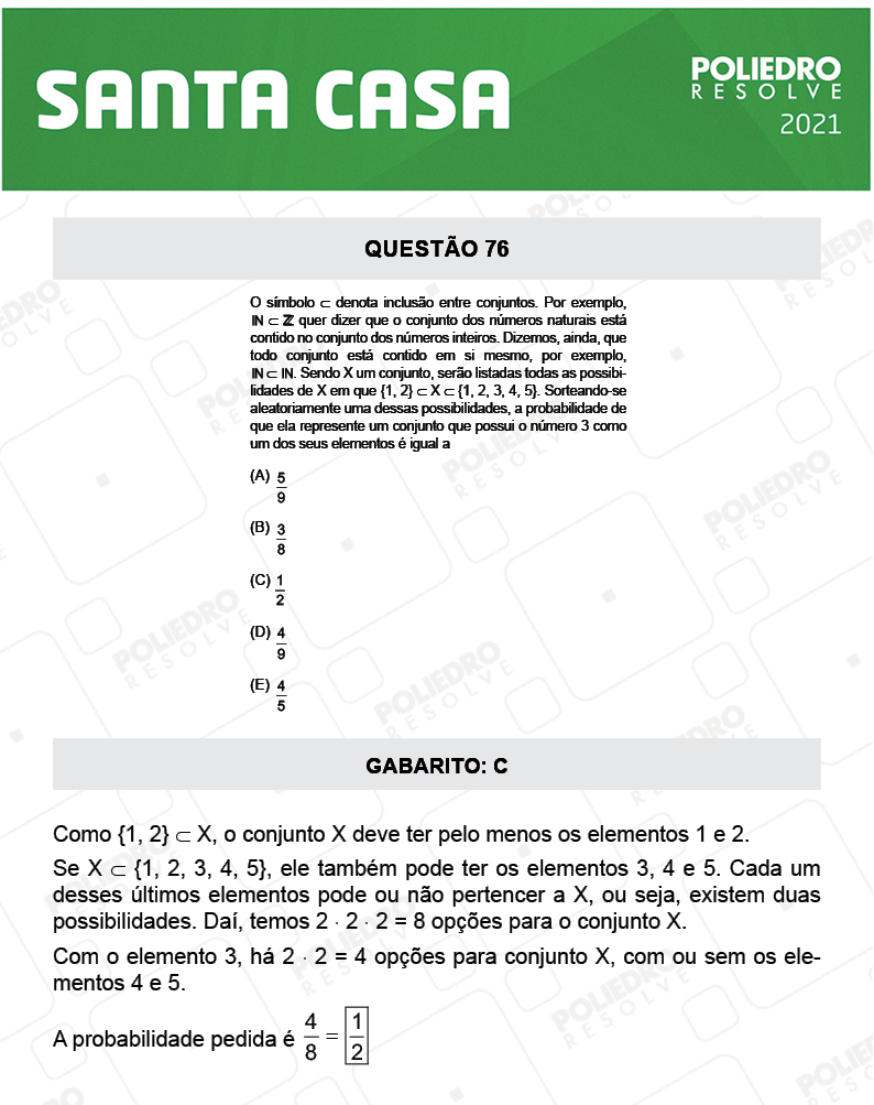 Questão 76 - 1º Dia - SANTA CASA 2021