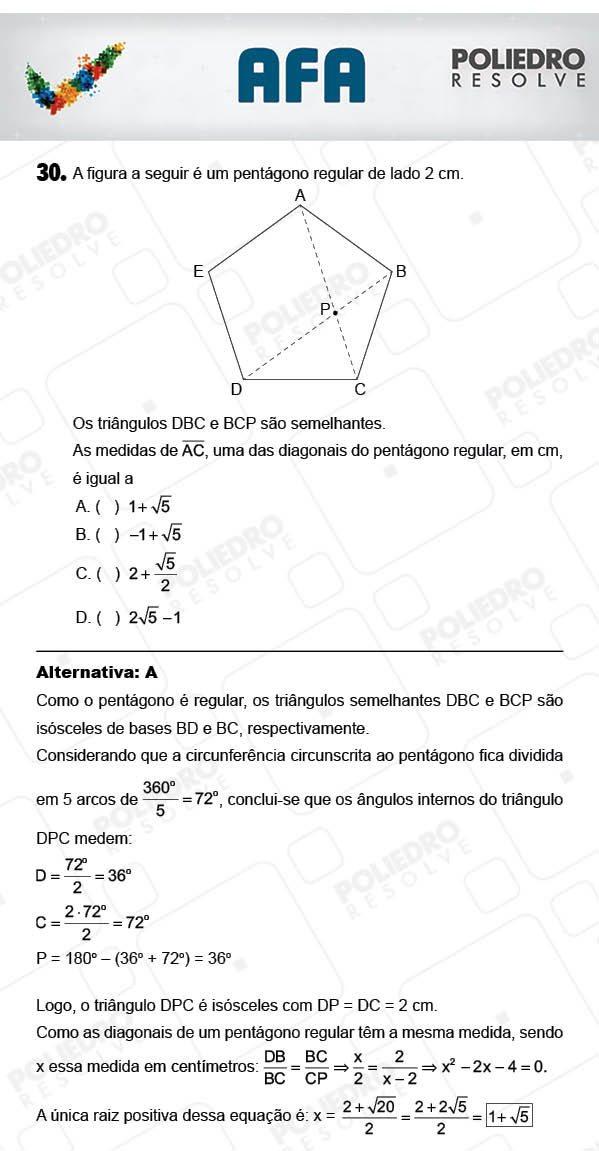 Questão 30 - Prova Modelo A - AFA 2018