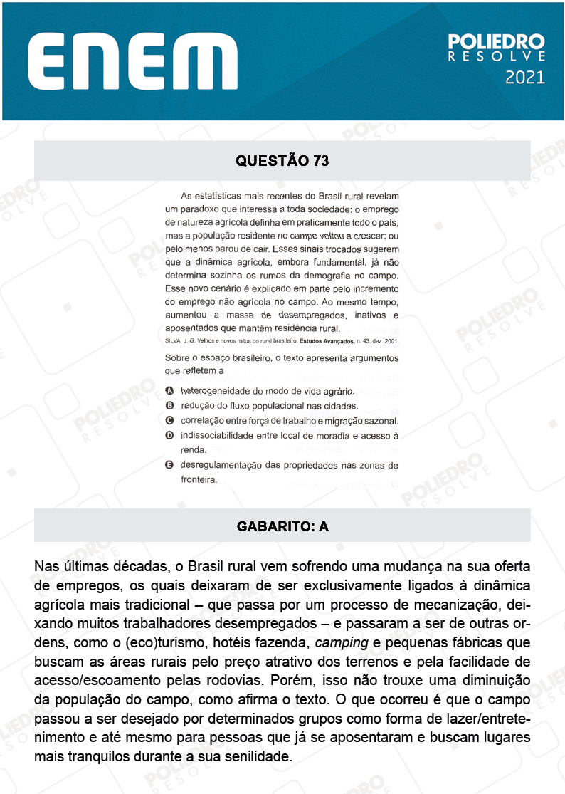 Questão 73 - 1º DIA - Prova Branca - ENEM 2020