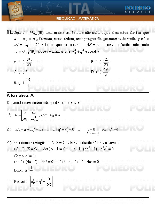 Questão 11 - Matemática - ITA 2009