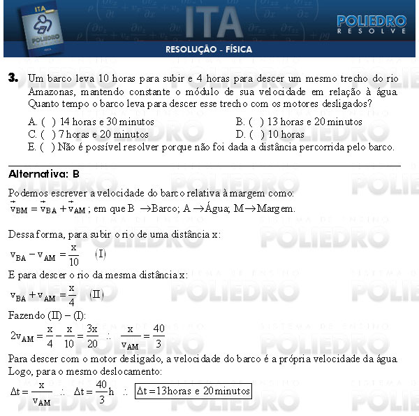 Questão 3 - Física - ITA 2009