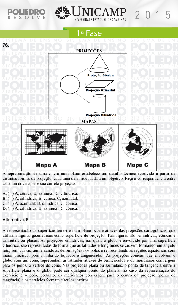 Questão 76 - 1ª Fase - UNICAMP 2015