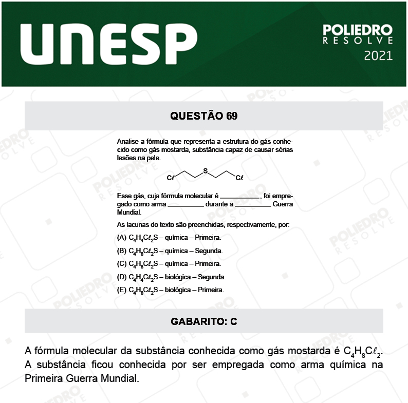 Questão 69 - 1ª Fase - 2º Dia - UNESP 2021