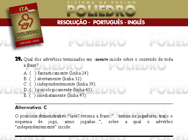 Questão 29 - Português e Inglês - ITA 2008